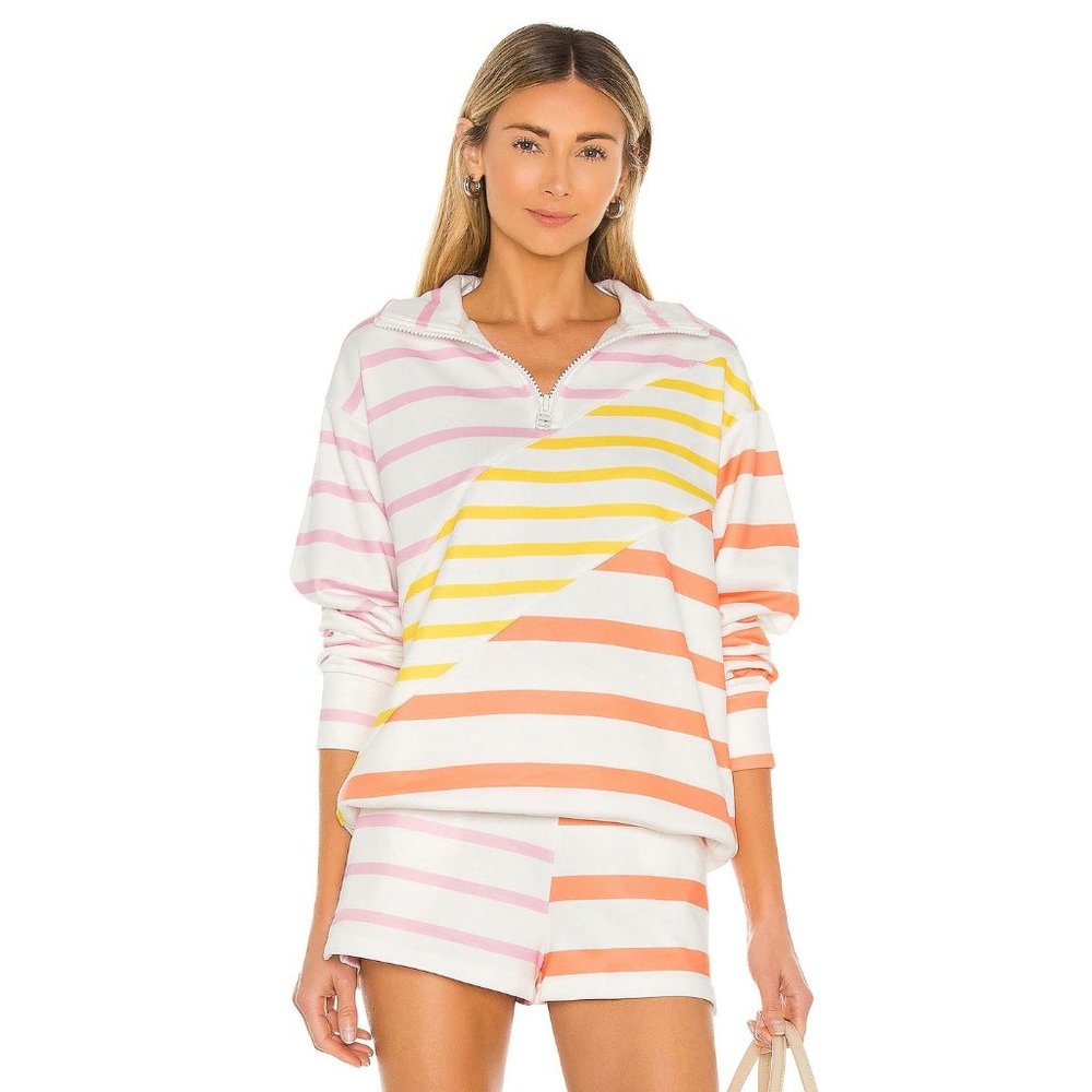 Solid & Striped Quarter Zip Pullover Color Blocked Stripe Sorbet